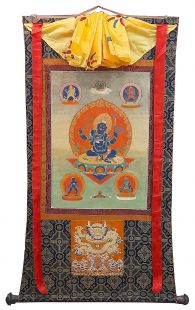 Assorted Four arms Mahakala thanka with brocade