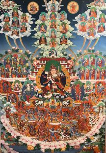 Guru Rinpoche、s Refuge (printed thangka with cloth frame)