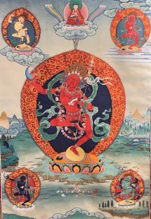 Vajrayogini (printed thangka in cloth frame)