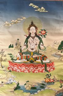 White Tara (printed thangka in cloth frame)