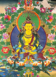 Buddha of Longevity (printed thangka in cloth frame)