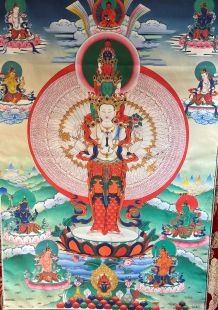 Thousand-armed Avalokitesvara (printed thangka on cloth frame)