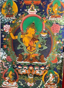 Manjushri (printed thangka in cloth frame)
