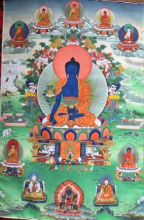 Medicine Buddha (printed thangka with cloth frame)