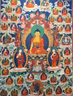 Thirty-five Buddhas (printed thangka on cloth frame)