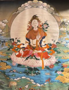 White Tara (printed thangka on cloth frame)
