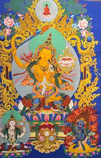 Manjushri (printed thangka in cloth frame)