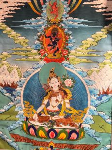 White Tara (printed thangka in cloth frame)
