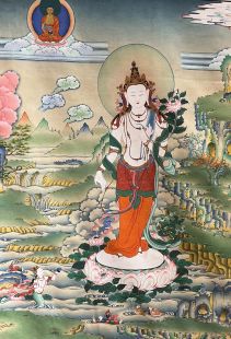 Vajrasattva (printed thangka in cloth frame)