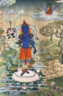 Medicine Buddha (printed thangka with cloth frame)