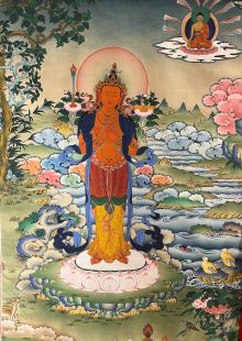 Manjusri Bodhisattva (printed thangka with cloth frame)