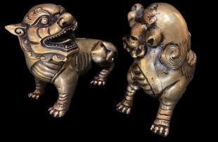Lion/Elephant pair brass