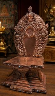 Finely carved red copper Buddhist statue base